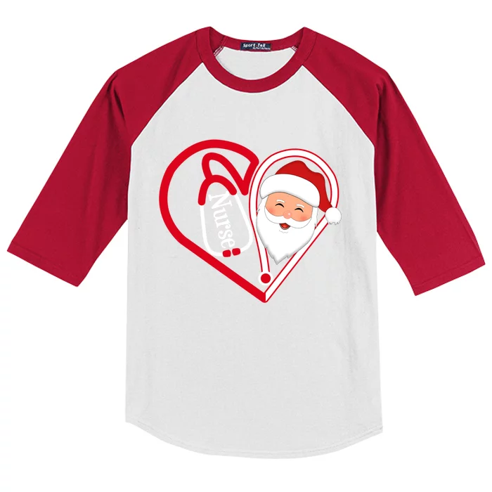 Nurse Stethoscope Heart Santa Claus Rn Lpn Nursing Christmas Cool Gift Kids Colorblock Raglan Jersey