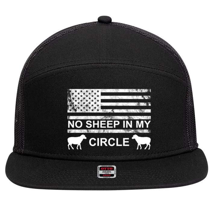 No Sheep In My Circle Vintage American Flag 7 Panel Mesh Trucker Snapback Hat