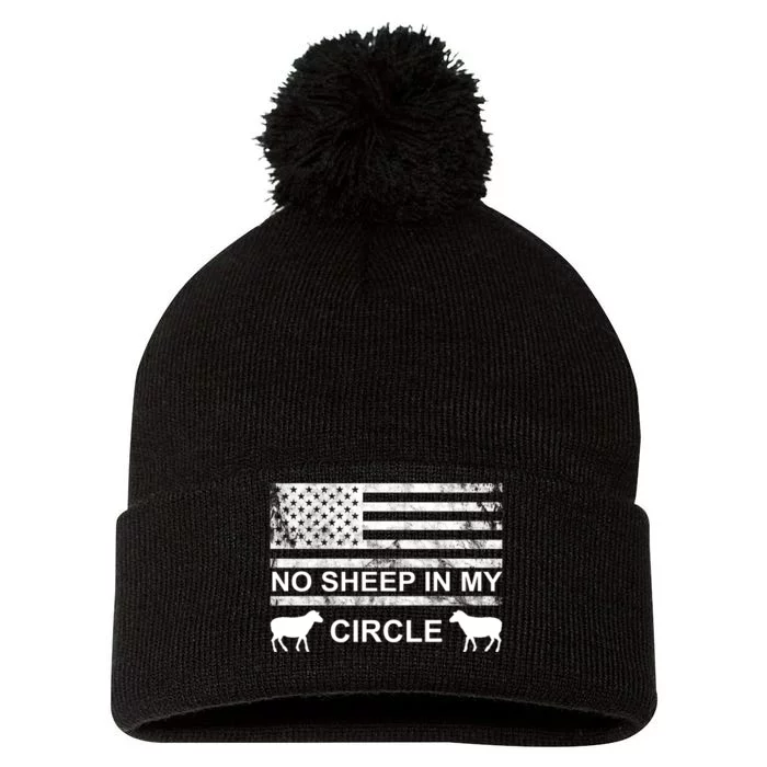 No Sheep In My Circle Vintage American Flag Pom Pom 12in Knit Beanie