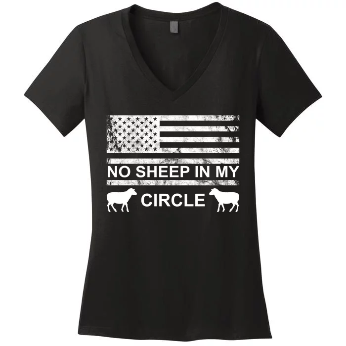 No Sheep In My Circle Vintage American Flag Women's V-Neck T-Shirt