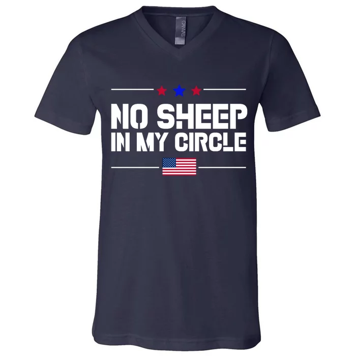 No Sheep In My Circle USA American Flag Logo V-Neck T-Shirt