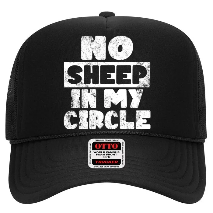 No Sheep In My Circle Distressed High Crown Mesh Trucker Hat