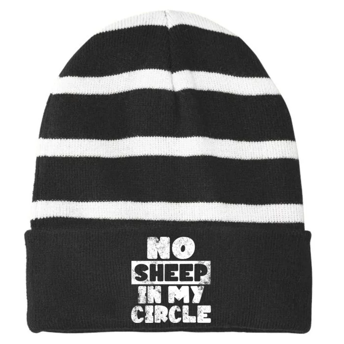 No Sheep In My Circle Distressed Striped Beanie with Solid Band