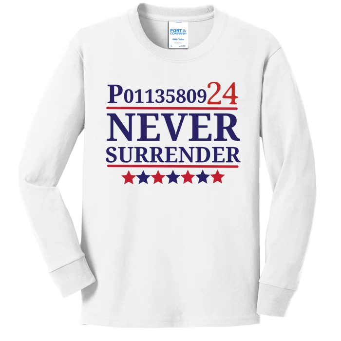 Never Surrender Inmate P01135809 Fulton County Georgia Jail Prisoner Inmate Kids Long Sleeve Shirt