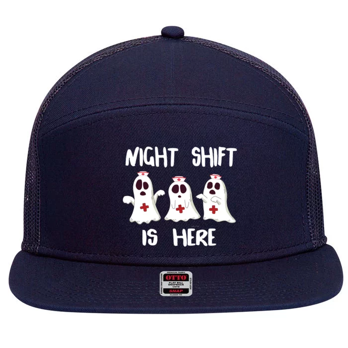 Night Shift Is Here Halloween Spooky Nurse Cool Gift 7 Panel Mesh Trucker Snapback Hat