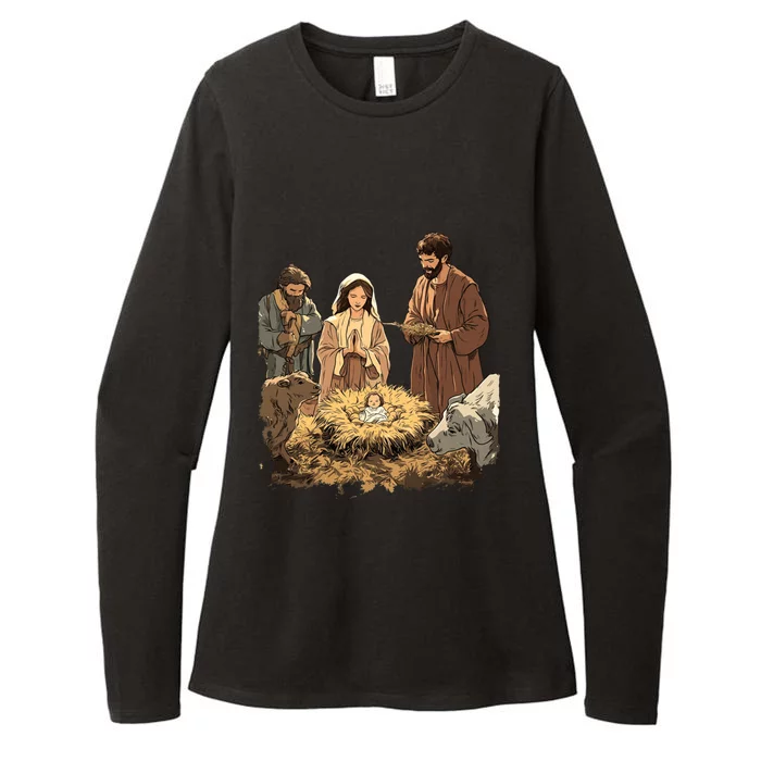 Nativity Scene Illustration Christmas Womens CVC Long Sleeve Shirt