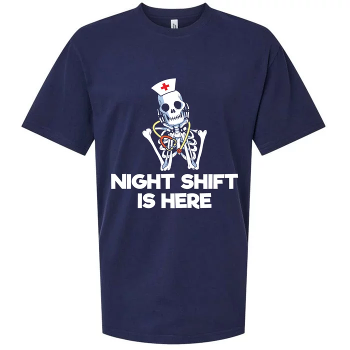 Night Shift Is Here Funny Skeleton Nurse Halloween Nursing Gift Sueded Cloud Jersey T-Shirt