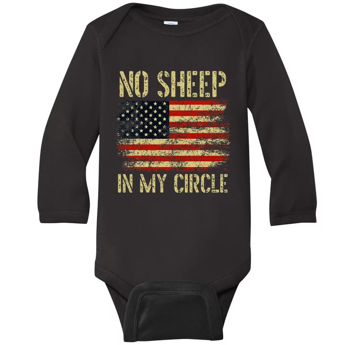 No S.H.E.E.P In My Circle Patriotic American Flag Baby Long Sleeve Bodysuit