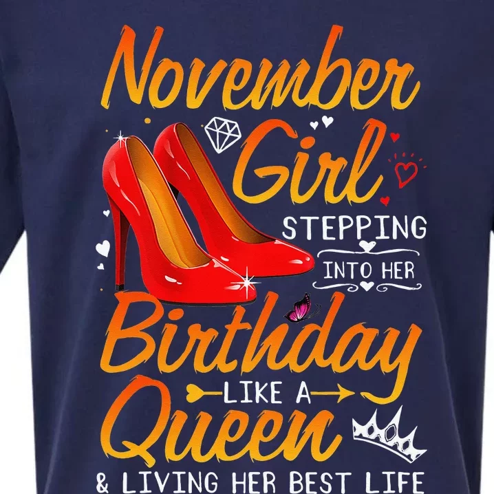 November Stepping Into My Birthday Queen Gift Sueded Cloud Jersey T-Shirt