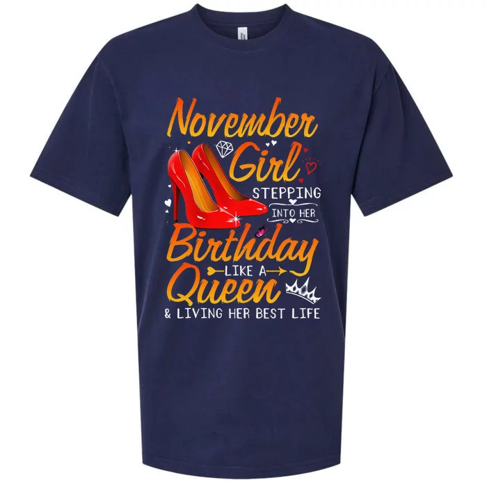 November Stepping Into My Birthday Queen Gift Sueded Cloud Jersey T-Shirt