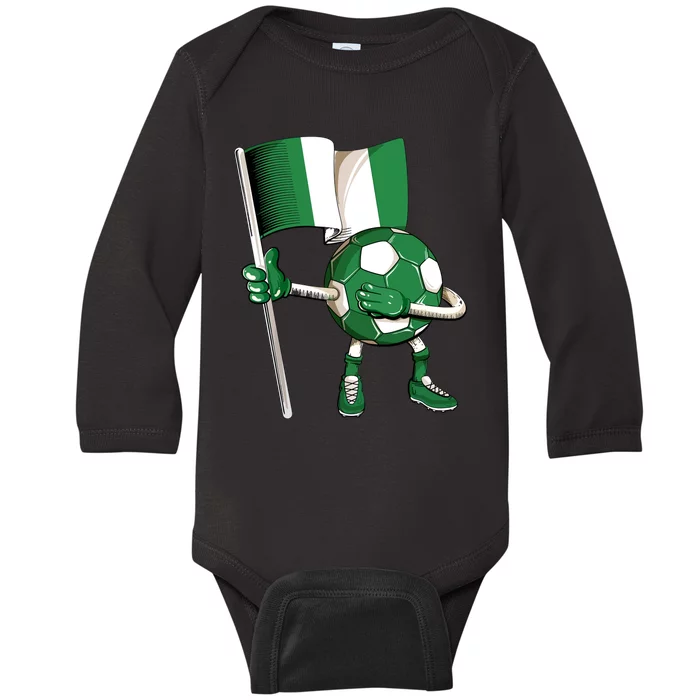 Nigeria Soccer Jersey Nigeria Flag Football Dab Funny Baby Long Sleeve Bodysuit