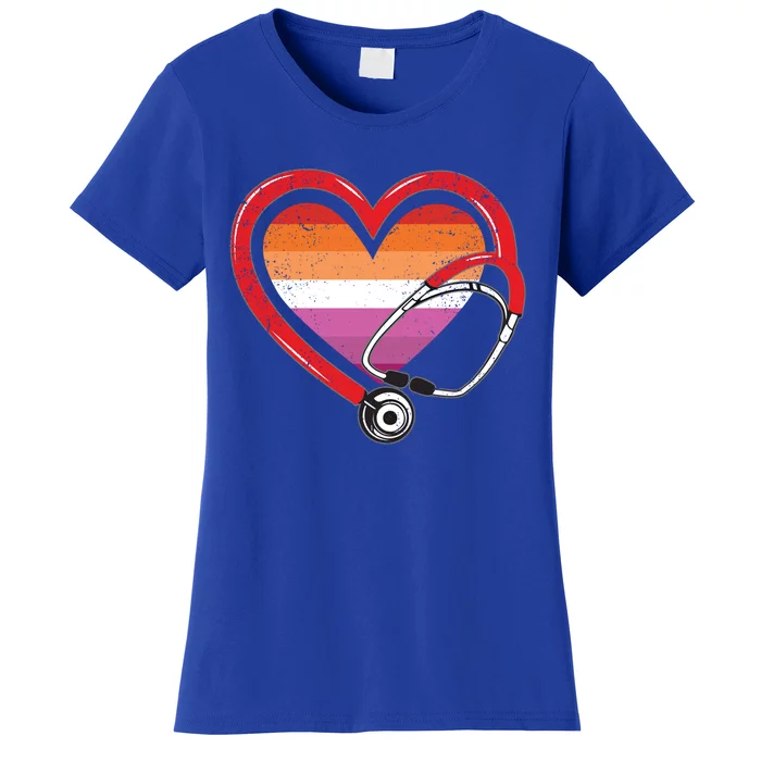 Nurse Stethoscope Lesbian Lgbtq Pride Heart Rn Nursing Gift Women's T-Shirt