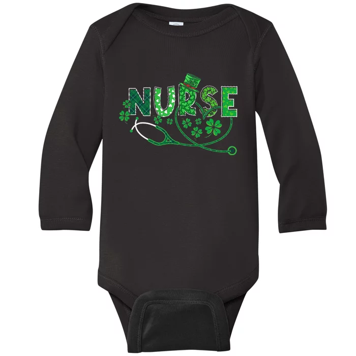 Nurse Shamrock Leaf Party Saint Shenanigan Baby Long Sleeve Bodysuit