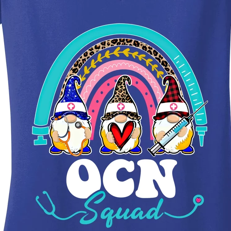 Nurse Squad Leopard Rainbow Gnome Ocn Cute Gift Women's V-Neck T-Shirt