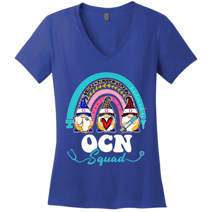 Nurse Squad Leopard Rainbow Gnome Ocn Cute Gift Women's V-Neck T-Shirt