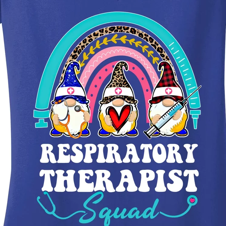 Nurse Squad Leopard Rainbow Gnome Respiratory Therapist Gift Women's V-Neck T-Shirt