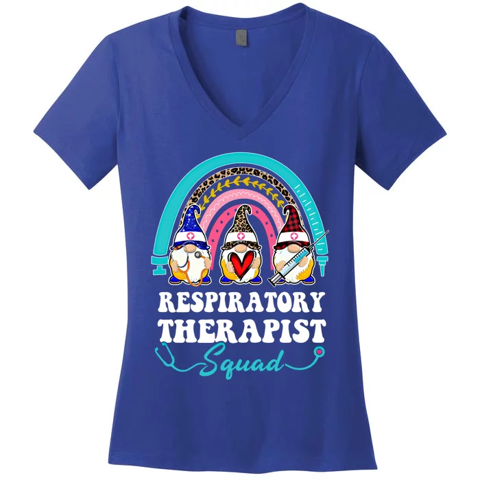 Nurse Squad Leopard Rainbow Gnome Respiratory Therapist Gift Women's V-Neck T-Shirt