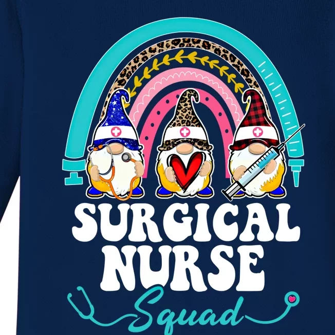 Nurse Squad Leopard Rainbow Gnome Surgical Nurse Gift Baby Long Sleeve Bodysuit