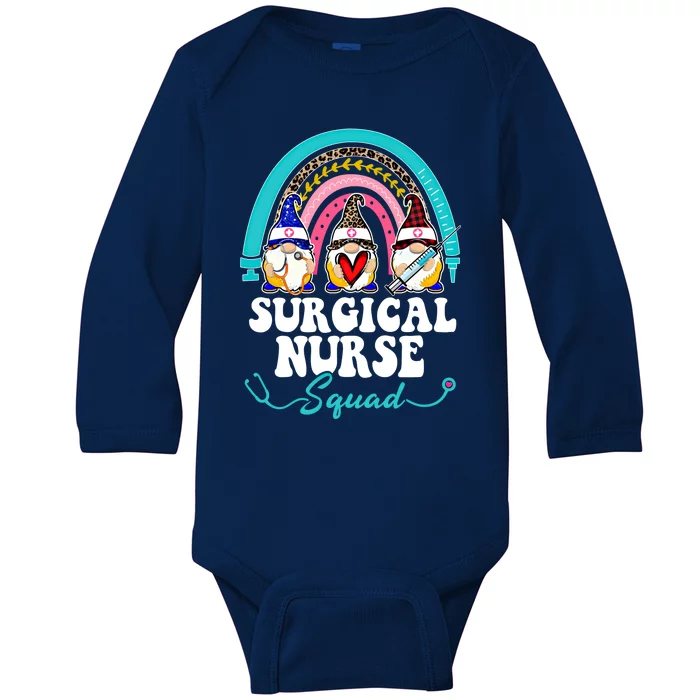 Nurse Squad Leopard Rainbow Gnome Surgical Nurse Gift Baby Long Sleeve Bodysuit