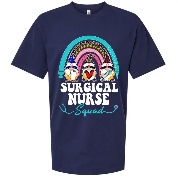 Nurse Squad Leopard Rainbow Gnome Surgical Nurse Gift Sueded Cloud Jersey T-Shirt