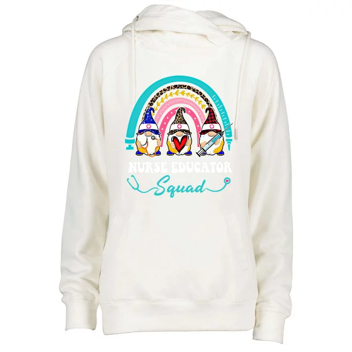 Nurse Squad Leopard Rainbow Gnome Nurse Educator Gift Womens Funnel Neck Pullover Hood