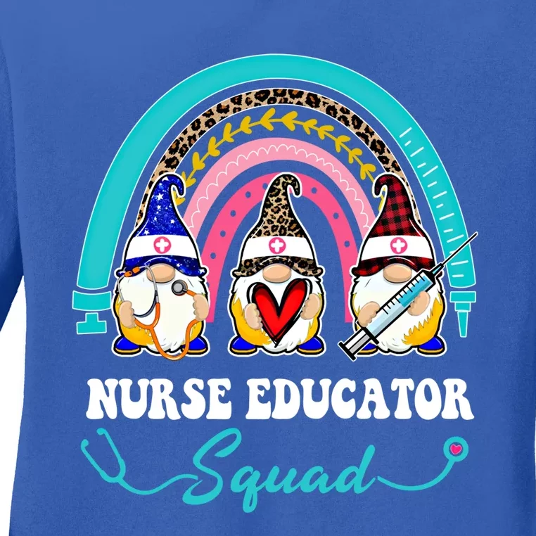 Nurse Squad Leopard Rainbow Gnome Nurse Educator Gift Ladies Long Sleeve Shirt