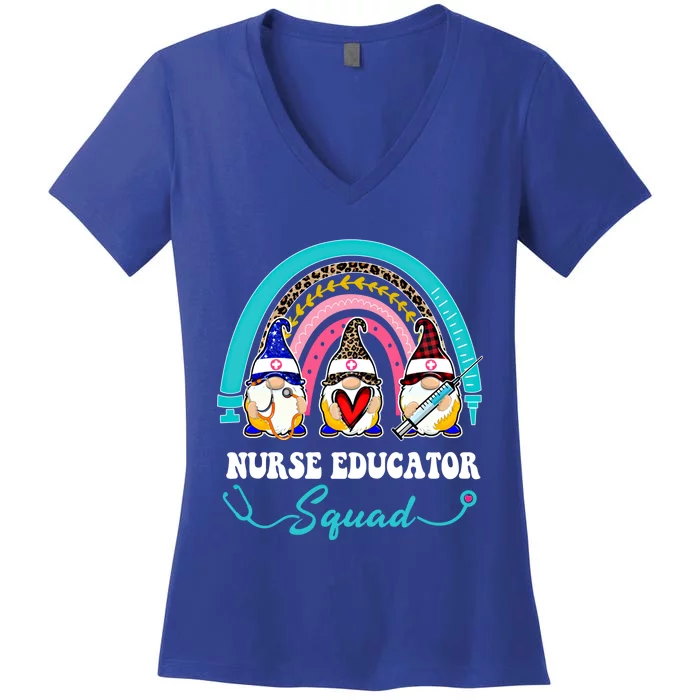 Nurse Squad Leopard Rainbow Gnome Nurse Educator Gift Women's V-Neck T-Shirt