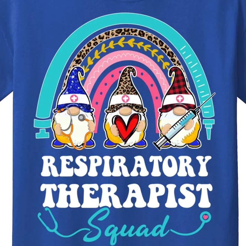 Nurse Squad Leopard Rainbow Gnome Respiratory Therapist Gift Kids T-Shirt