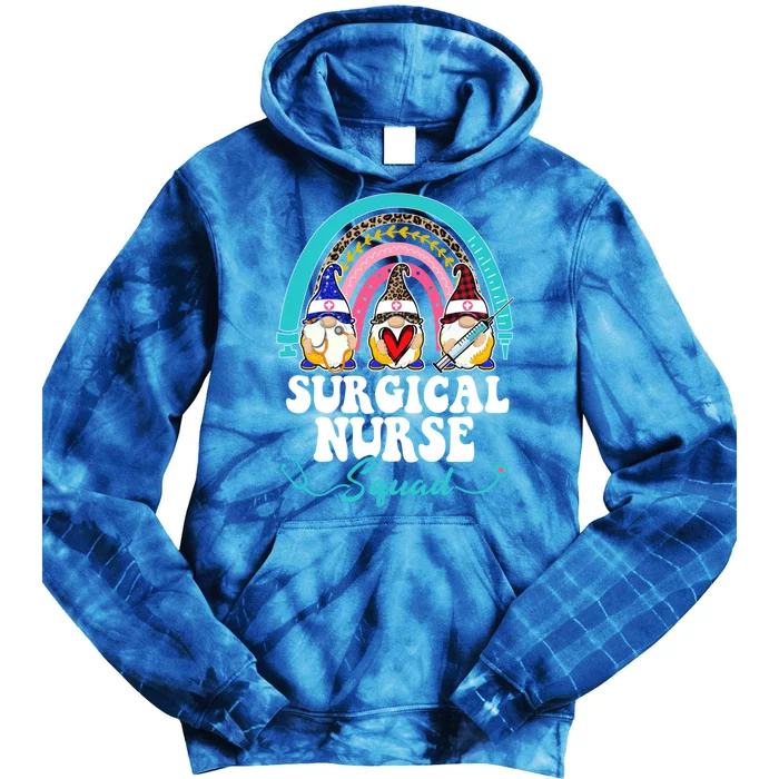 Nurse Squad Leopard Rainbow Gnome Surgical Nurse Gift Tie Dye Hoodie