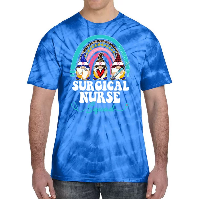 Nurse Squad Leopard Rainbow Gnome Surgical Nurse Gift Tie-Dye T-Shirt