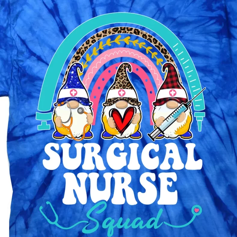 Nurse Squad Leopard Rainbow Gnome Surgical Nurse Gift Tie-Dye T-Shirt