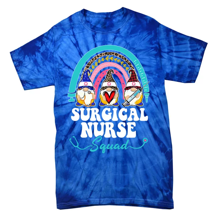 Nurse Squad Leopard Rainbow Gnome Surgical Nurse Gift Tie-Dye T-Shirt