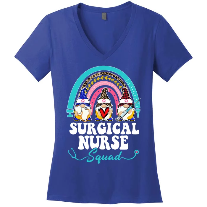 Nurse Squad Leopard Rainbow Gnome Surgical Nurse Gift Women's V-Neck T-Shirt