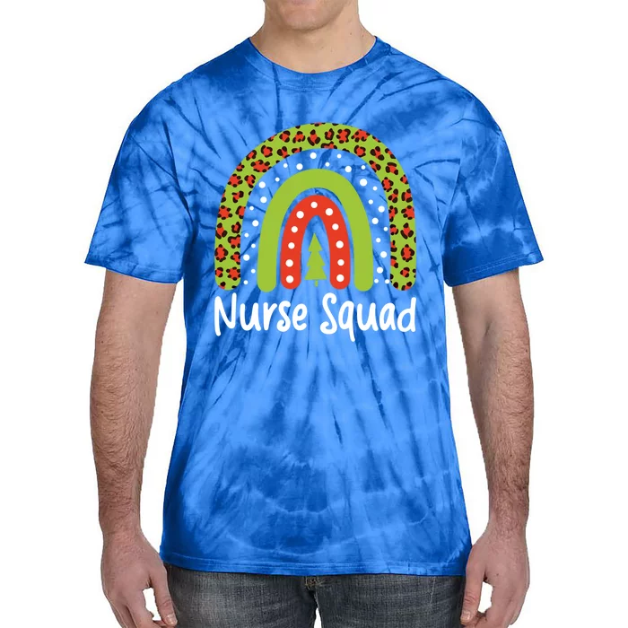 Nurse Squad Leopard Rainbow Christmas Nurses Pajamas Gift Tie-Dye T-Shirt