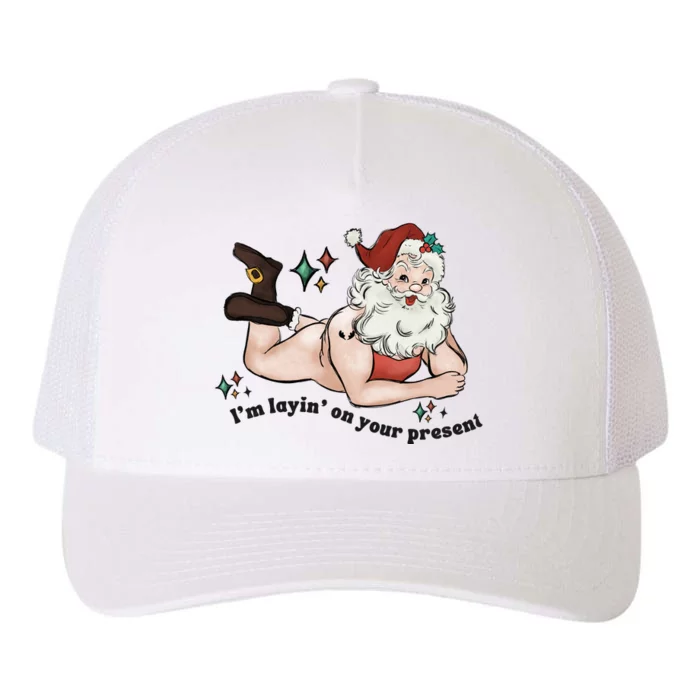 Naked Santa Layin On Your Present Funny Christmas Gag Gift White Elephant Yupoong Adult 5-Panel Trucker Hat