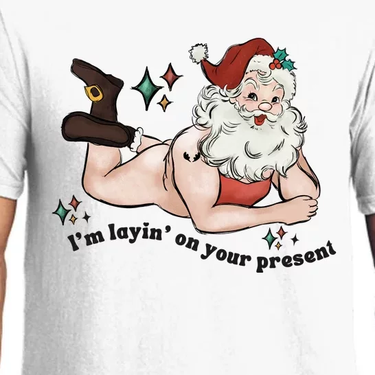 Naked Santa Layin On Your Present Funny Christmas Gag Gift White Elephant Pajama Set