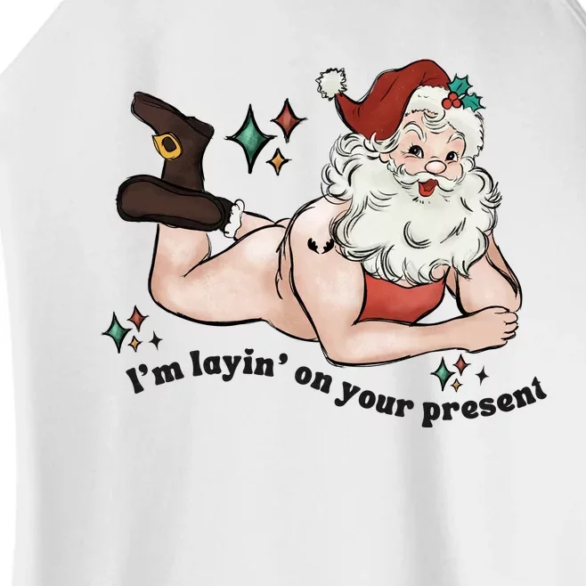 Naked Santa Layin On Your Present Funny Christmas Gag Gift White Elephant Women’s Perfect Tri Rocker Tank