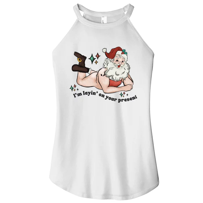 Naked Santa Layin On Your Present Funny Christmas Gag Gift White Elephant Women’s Perfect Tri Rocker Tank