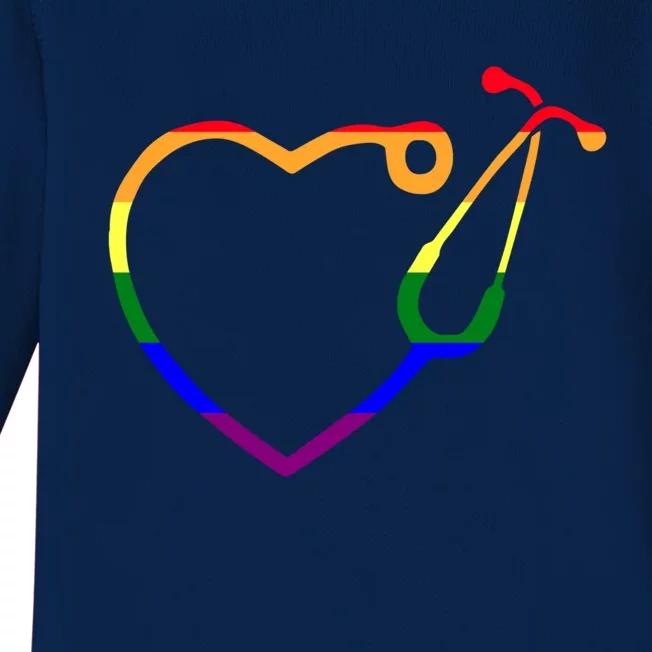 Nurse Stethoscope Lgbtq Rainbow Gay Pride Ally Rn Nursing Funny Gift Baby Long Sleeve Bodysuit