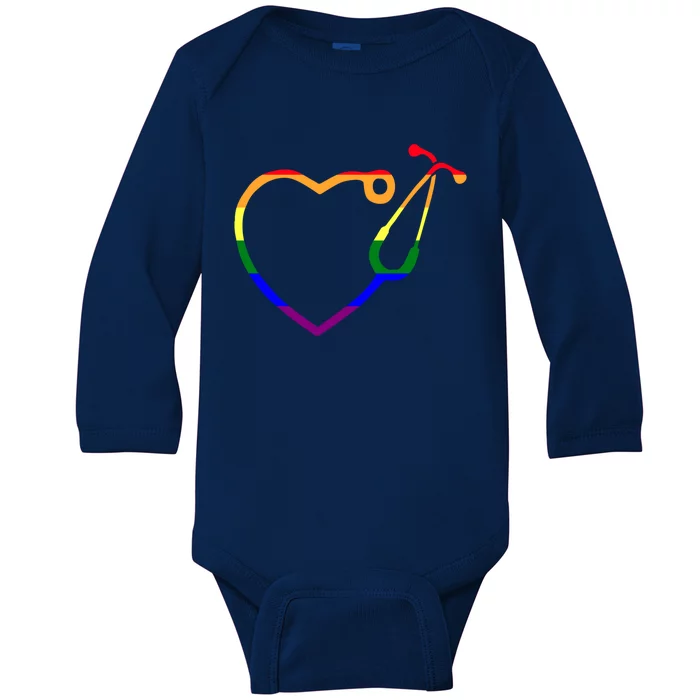 Nurse Stethoscope Lgbtq Rainbow Gay Pride Ally Rn Nursing Funny Gift Baby Long Sleeve Bodysuit