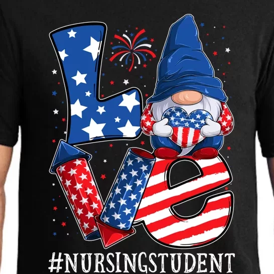 Nursing Student Love 4th Of July Gnome Usa Patriotic Gift Pajama Set