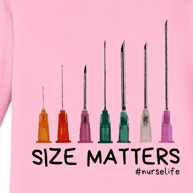 Needle Size Matters Funny Nursing Cna Nurse Life Baby Long Sleeve Bodysuit