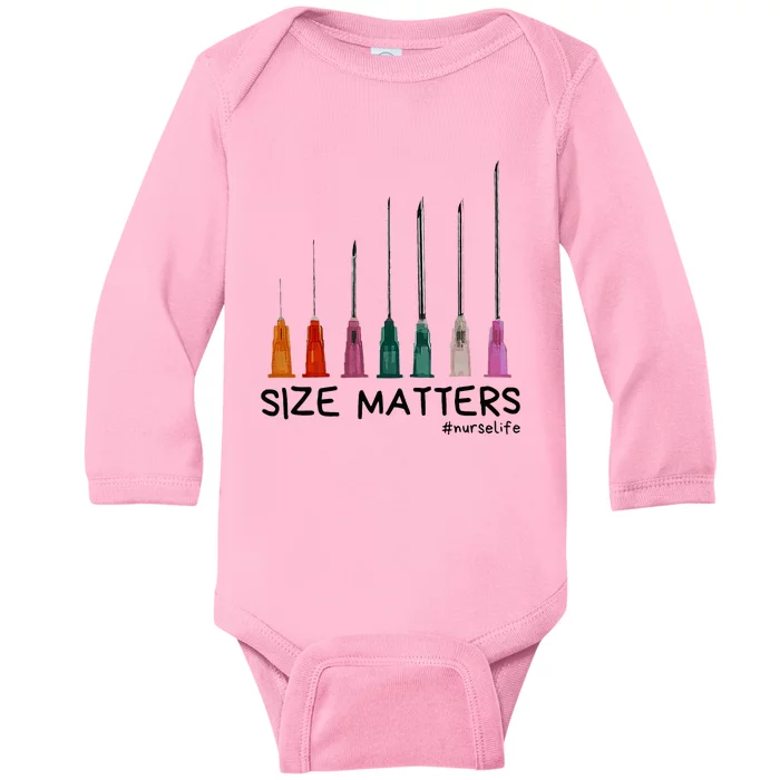 Needle Size Matters Funny Nursing Cna Nurse Life Baby Long Sleeve Bodysuit