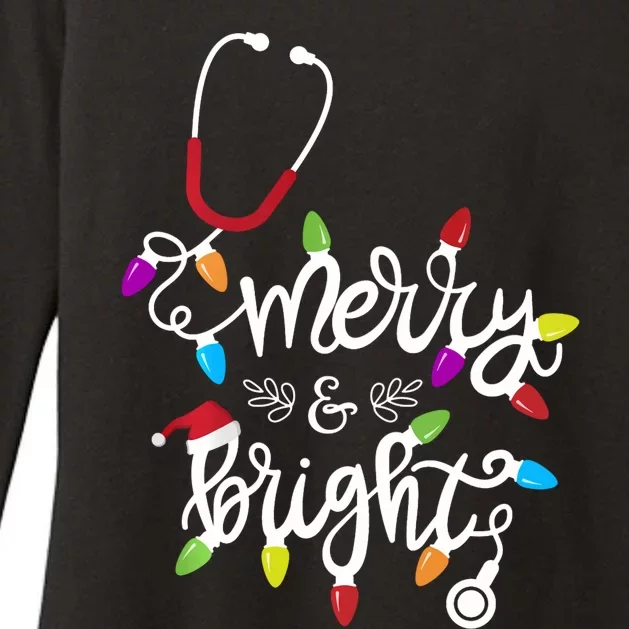 Nurse Stethoscope Merry And Bright Christmas Lights Gift Long Sleeve Womens CVC Long Sleeve Shirt