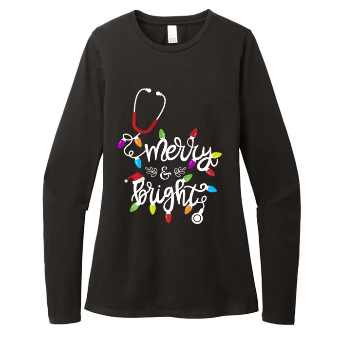 Nurse Stethoscope Merry And Bright Christmas Lights Gift Long Sleeve Womens CVC Long Sleeve Shirt