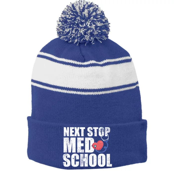 Next Stop Med School Medical Student Future Doctor Grad Gift Stripe Pom Pom Beanie