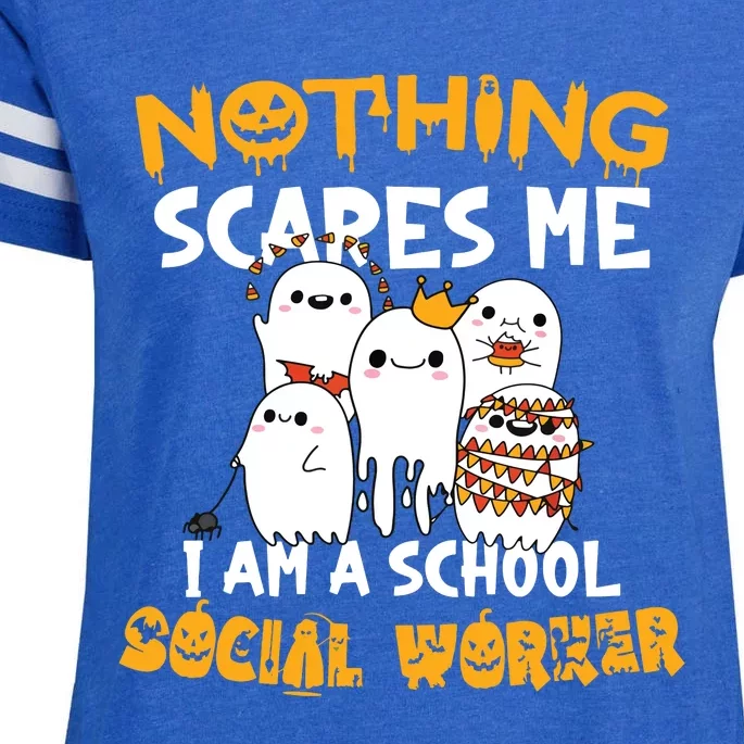 Nothing Scares Me I Am A School Social Worker Halloween Enza Ladies Jersey Football T-Shirt