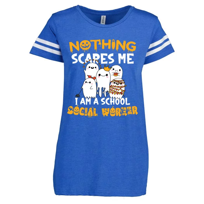 Nothing Scares Me I Am A School Social Worker Halloween Enza Ladies Jersey Football T-Shirt