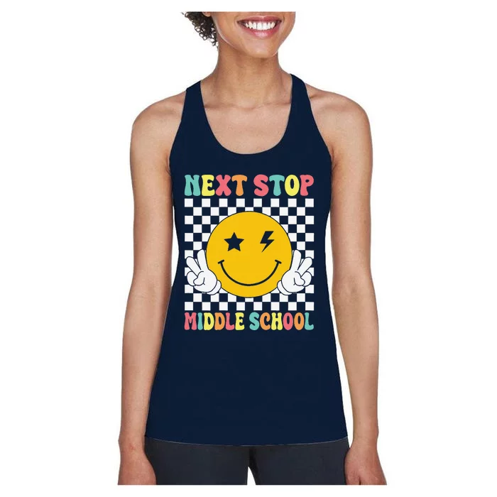 Next Stop Middle School Groovy Elementary School Graduation Women's Racerback Tank