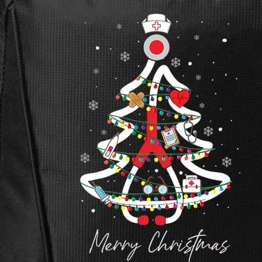 Nurse Stethoscope Merry Christmas Lights Tree Nursing Xmas Gift City Backpack